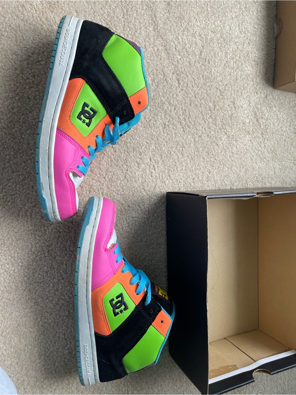 DC Kids Neon Pink, Green & Orange High-Top Sneakers - Picture 2 of 4